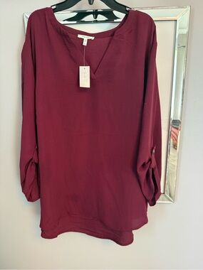 Maurices Burgundy V-Neck Long Sleeve Tunic